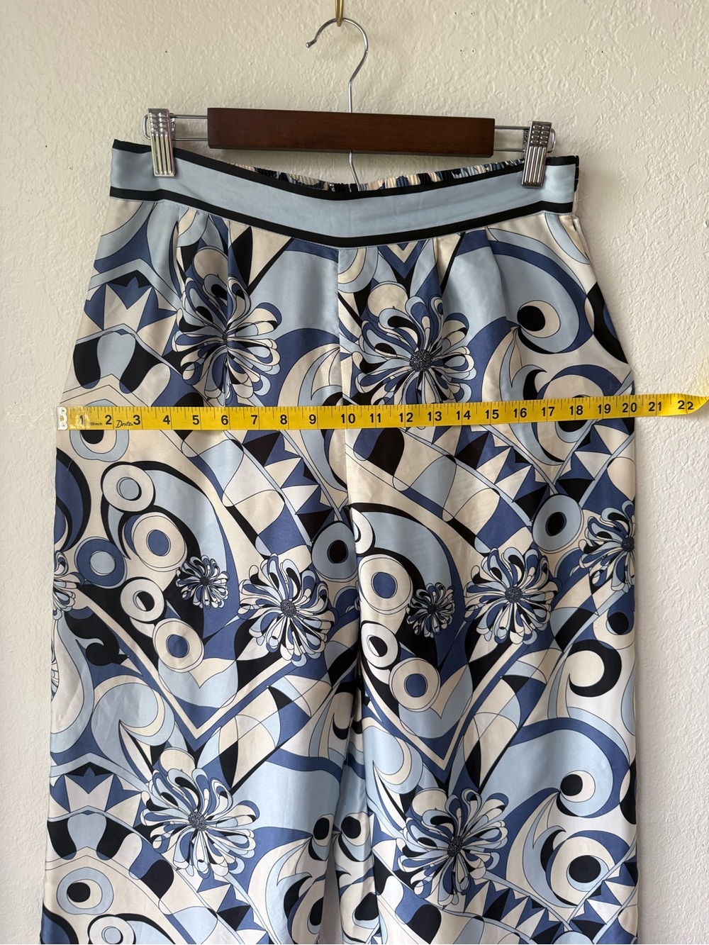 H&M Blue & White Geometric Floral Wide-Leg Pants size 10 - Picture 6 of 12